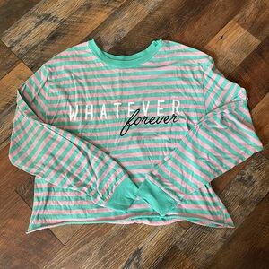 Striped Pink and Green Long Sleeve Cropped Shirt XL